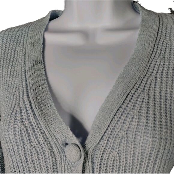 J.O.A. Sweater Size S Short Balloon Sleeve Button Up Crop Sea Green Twee Cottage - Picture 3 of 7